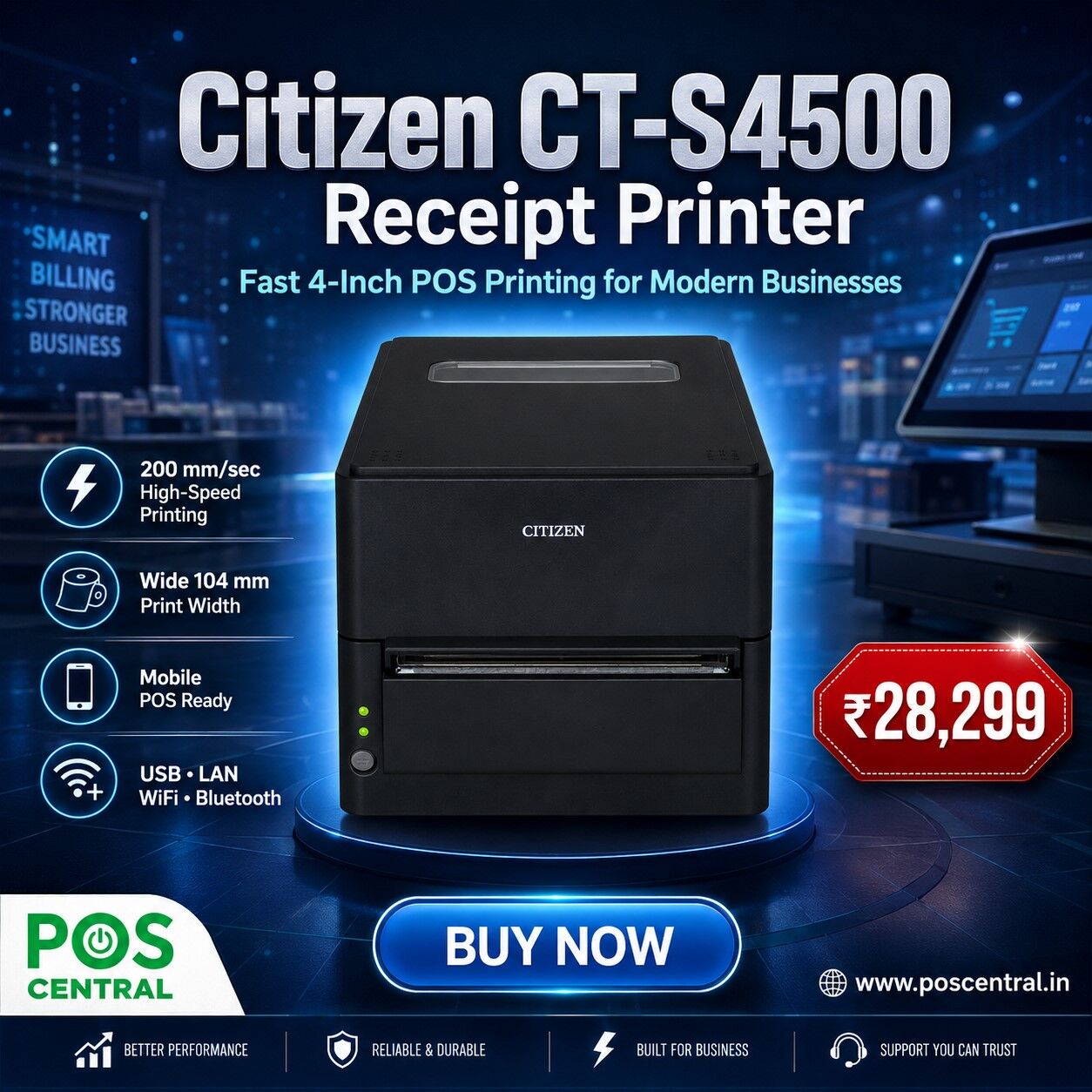 Noida, Computers, INR 28299,  Buy Citizen CT-S4500 4-Inch Thermal POS Receipt Printer