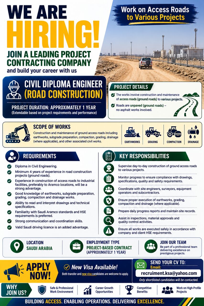 Riyadh, Jobs, Civil Diploma Engineer