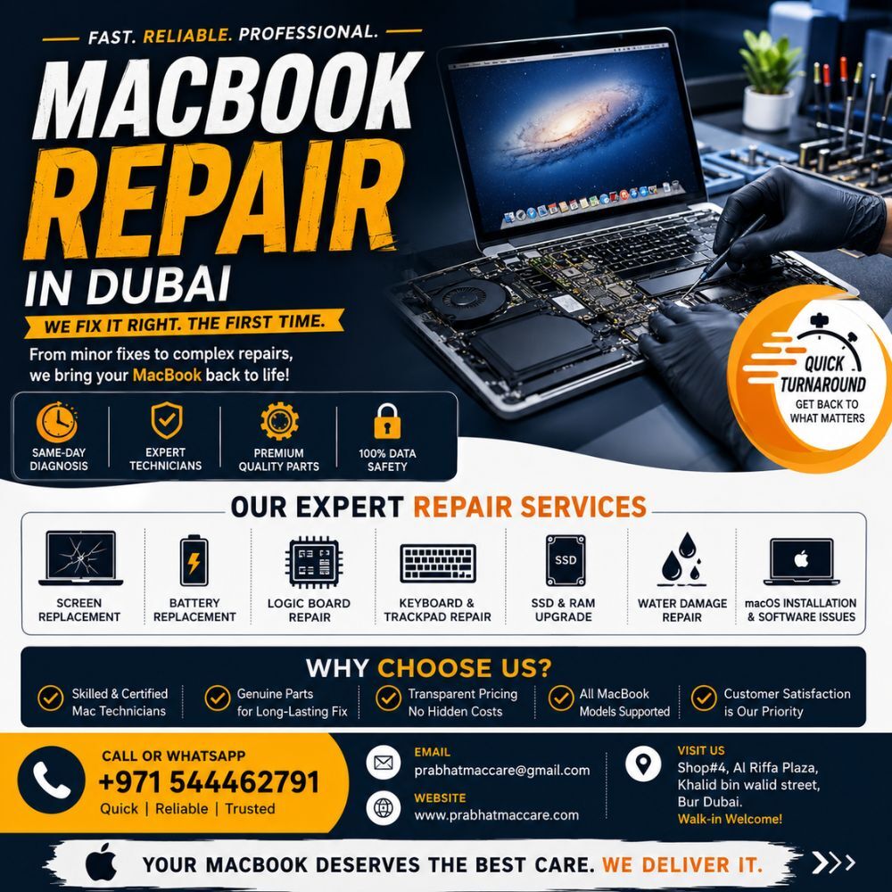 Bur Dubai, Appliance Repair, Advanced MacBook Repair In Dubai For All Performance, Hardware And Software Issues.