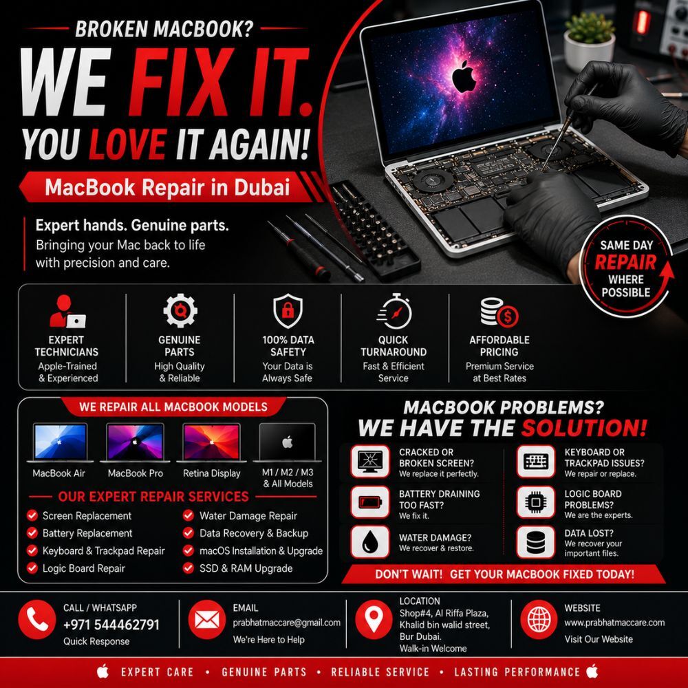 Bur Dubai, Appliance Repair, Advanced MacBook Repair In Dubai For All Performance, Hardware And Software Issues.