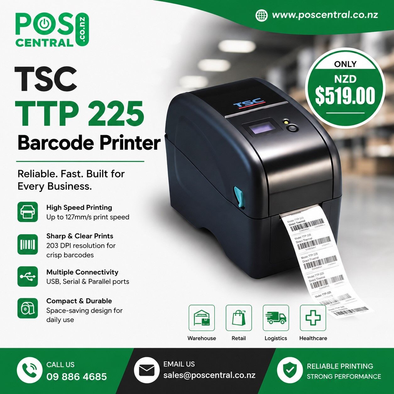 Auckland, Computers, NZD 519,  TSC TTP 225 Barcode Printer For Fast Label Printing In NZ