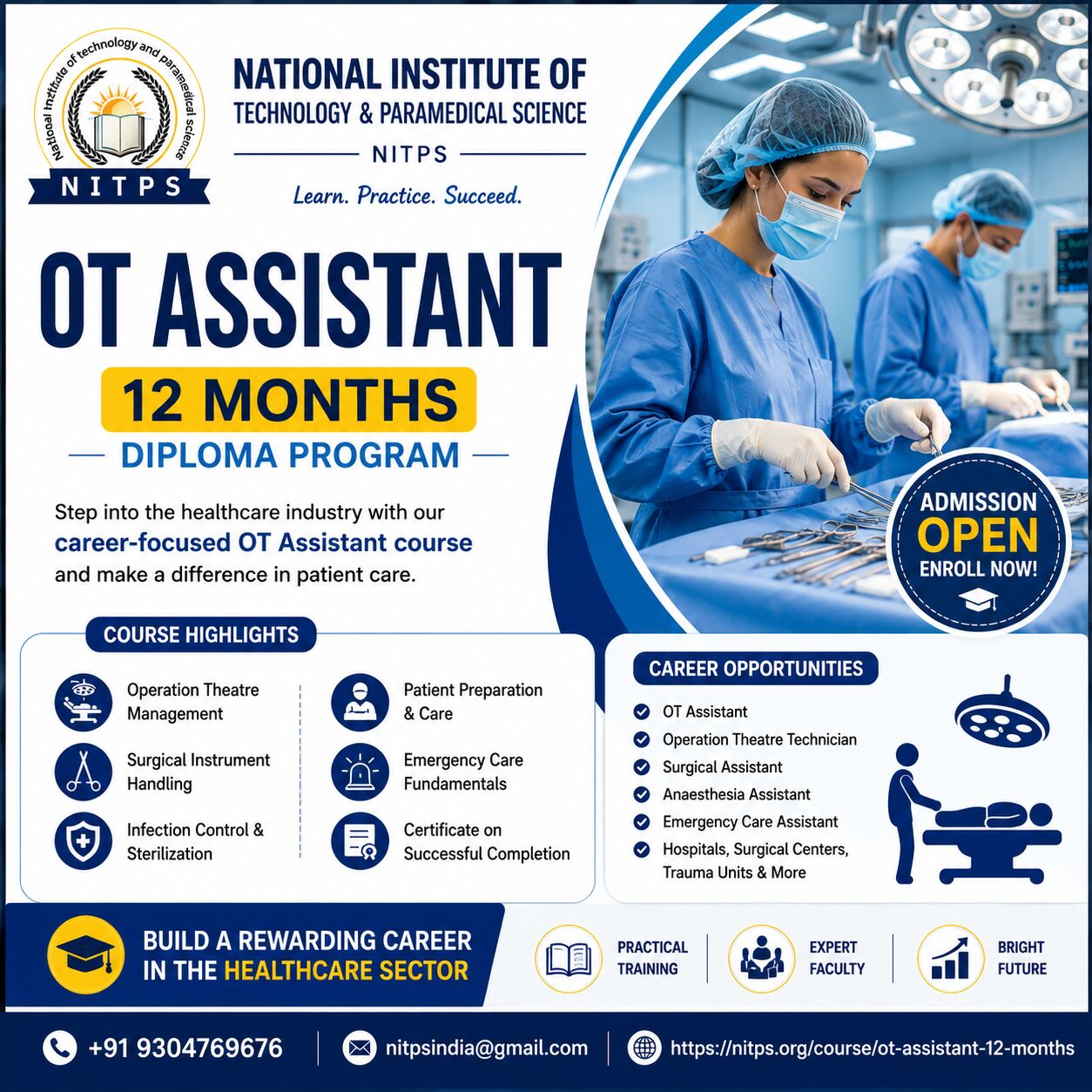 Ghaziabad, Education, OT Assistant (12 Months) &ndash; Admission Open At NITPS