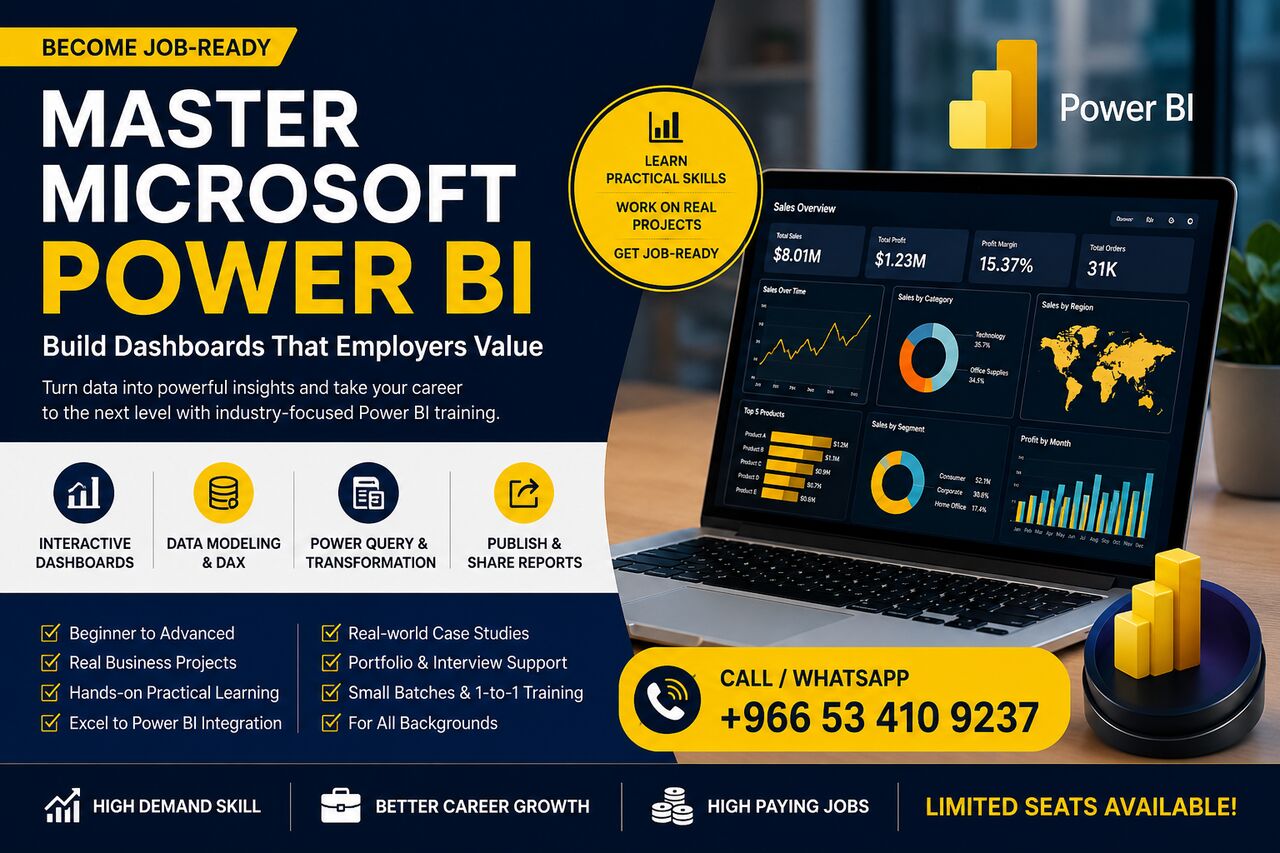 Riyadh, Lessons Offered, Power BI Masterclass | Dashboard, DAX, Power Query & Data Modeling