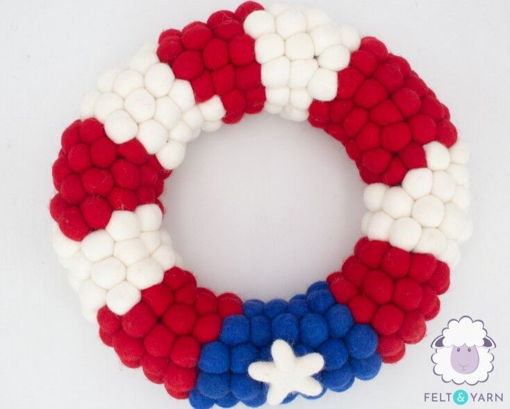 New York, Household Items, USD 55,  Patriotic Felt Ball Wreath | 4th Of July Handmade Décor