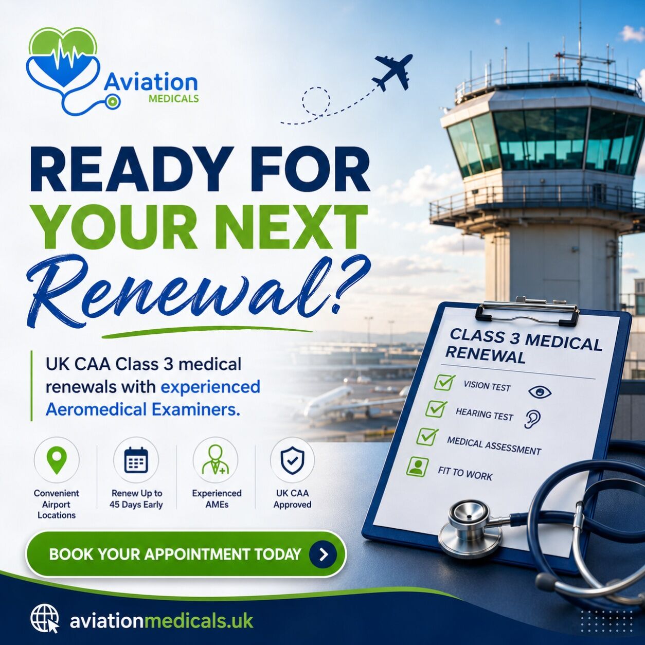 Manchester, Medical, UK CAA Class 3 Air Traffic Controller Medical Renewal