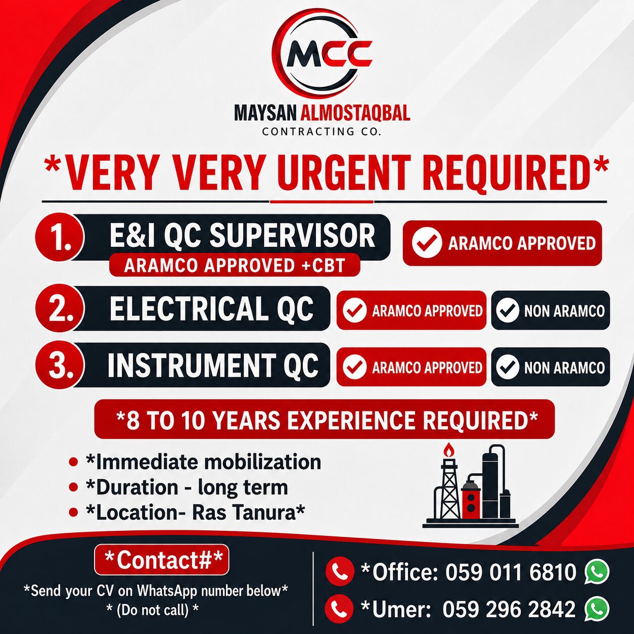 Dammam, Jobs, VERY URGENT REQUIREMENT FOR E&I QC SUPERVISOR &lsquo; Electrical QC&rsquo; Instrument QC