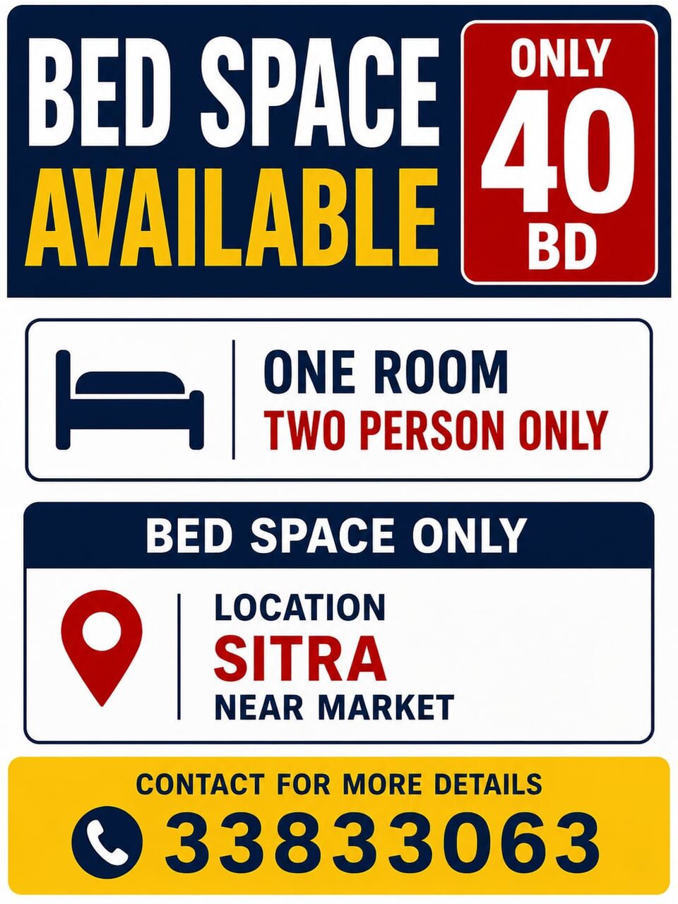 Sitra, Rooms for Rent, Bed Space Available - Sitra