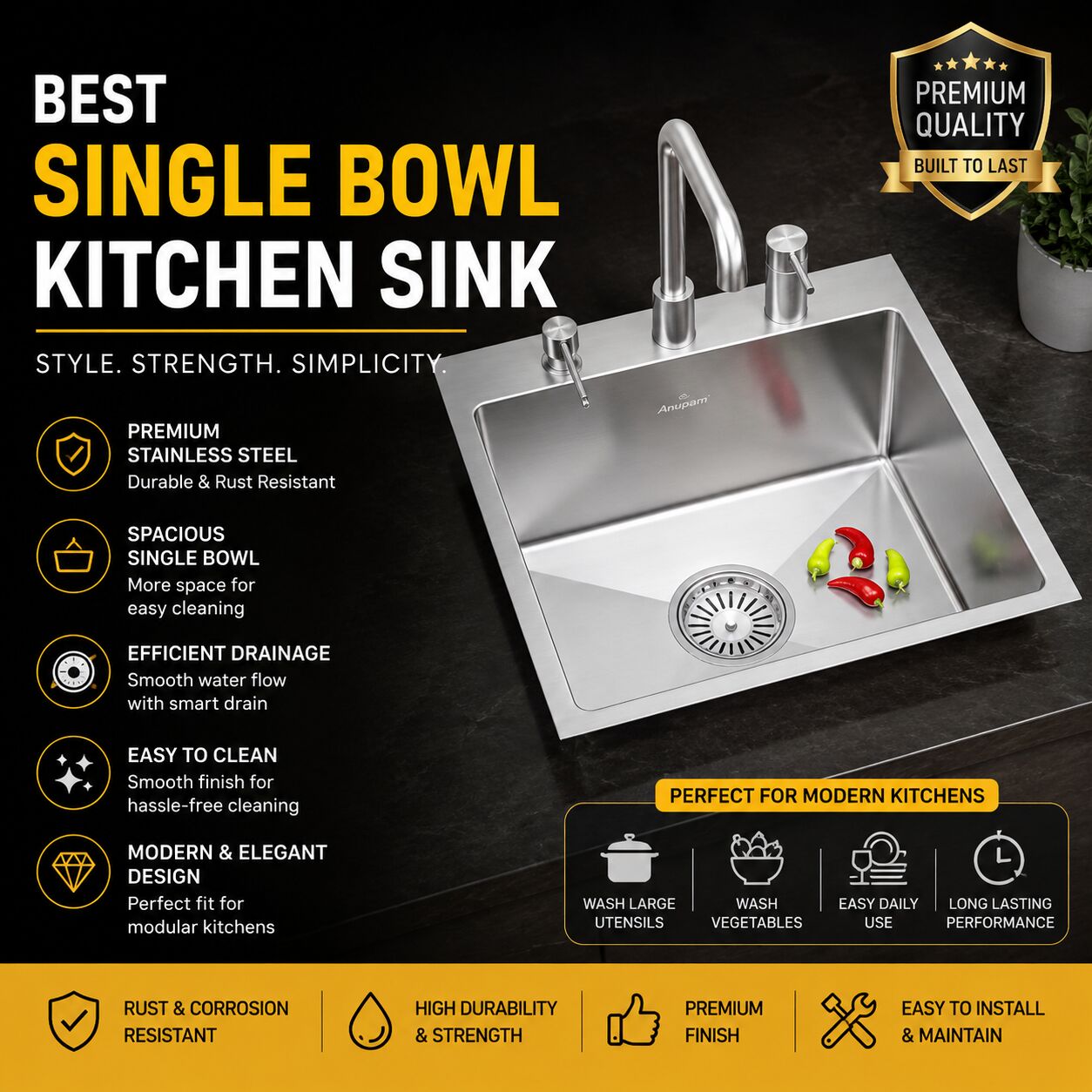 New Delhi, Household Items, INR 30990,  Best Single Bowl Kitchen Sink For Modern Kitchens