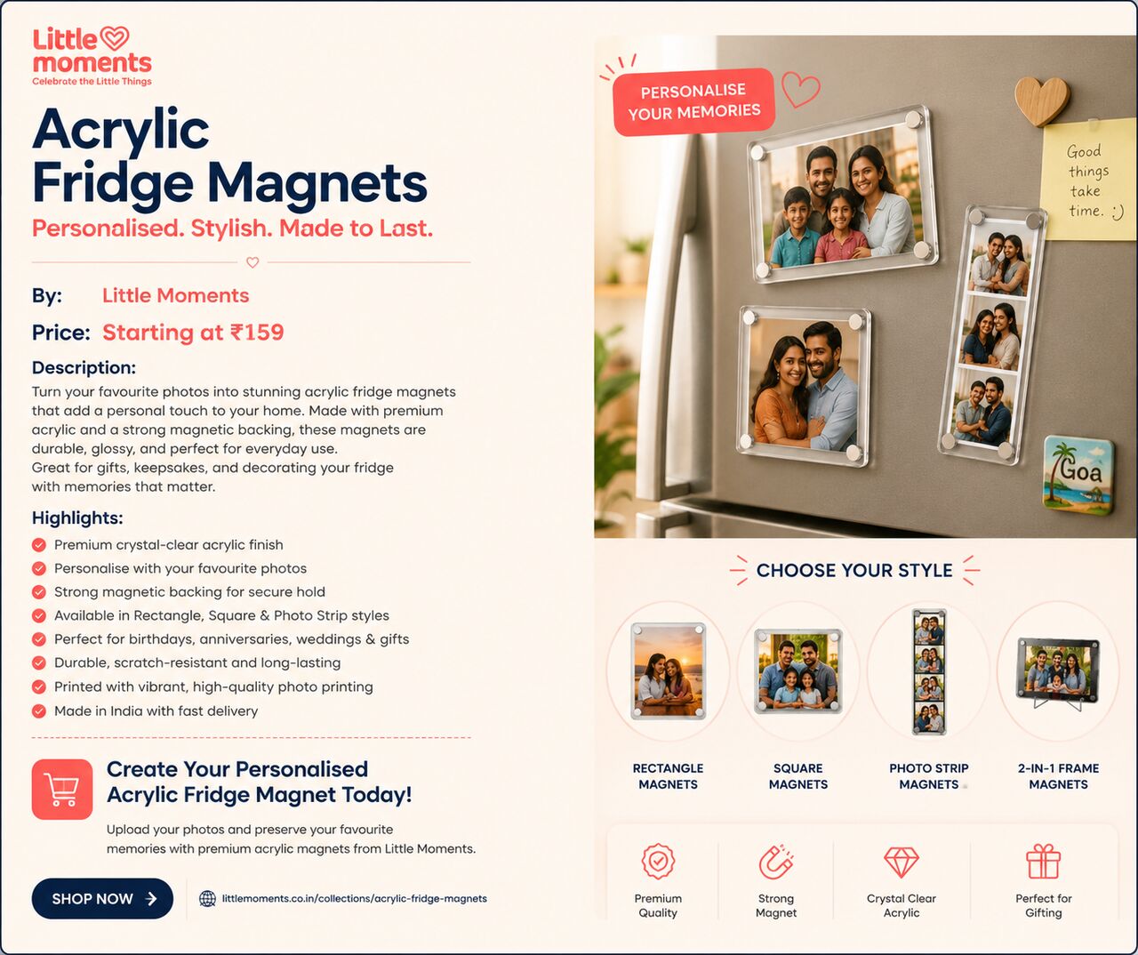Visakhapatnam, Photo & Video, INR 159,  Acrylic Fridge Magnets &ndash; Personalised Photo Magnets