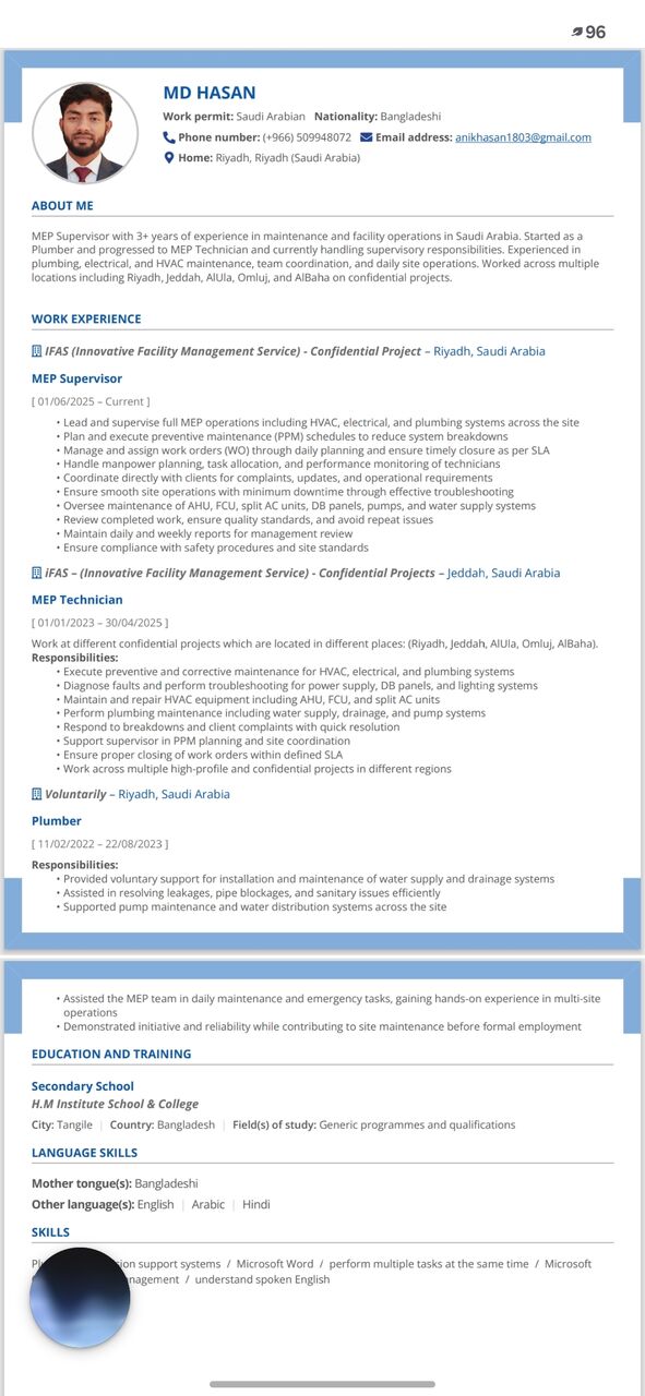 Jeddah, Job Seekers, Plumber
