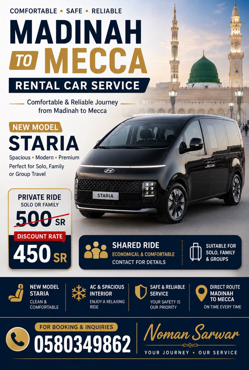 Madinah, Logistics, Madinah To Makkah Rental Car Service
