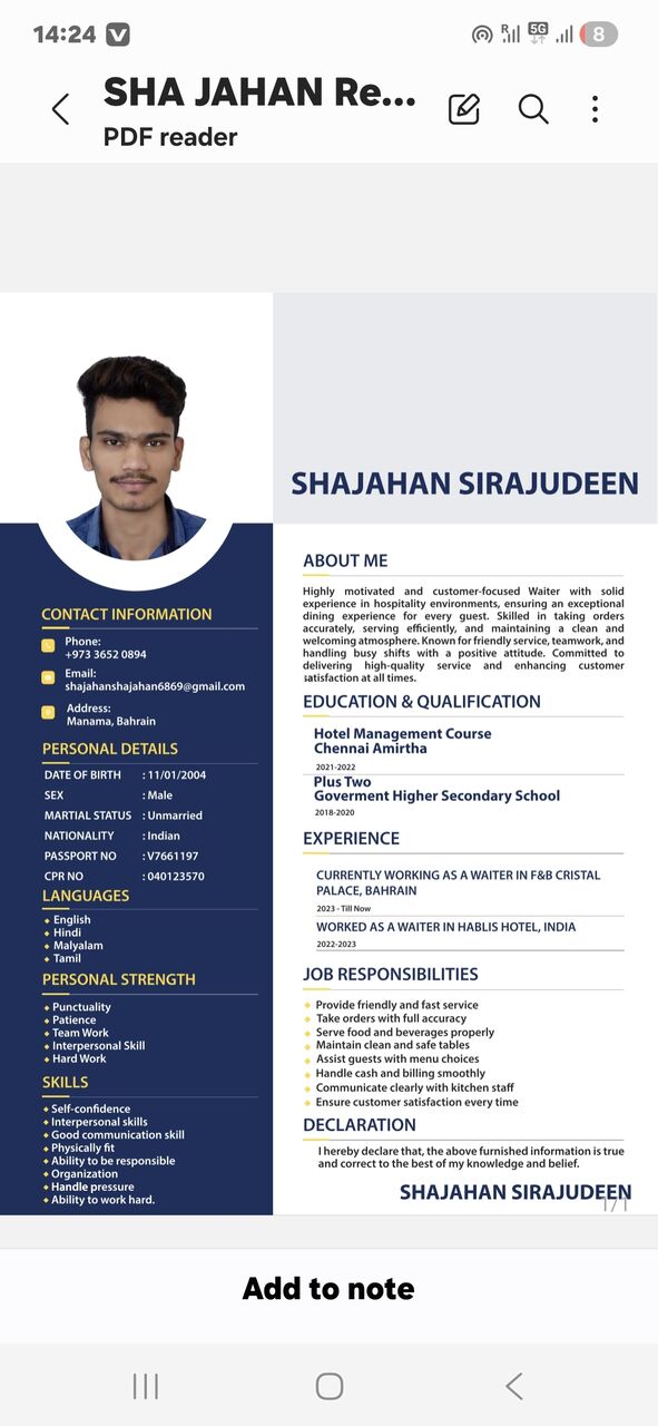 Manama, Job Seekers, Waiter And Cashier
