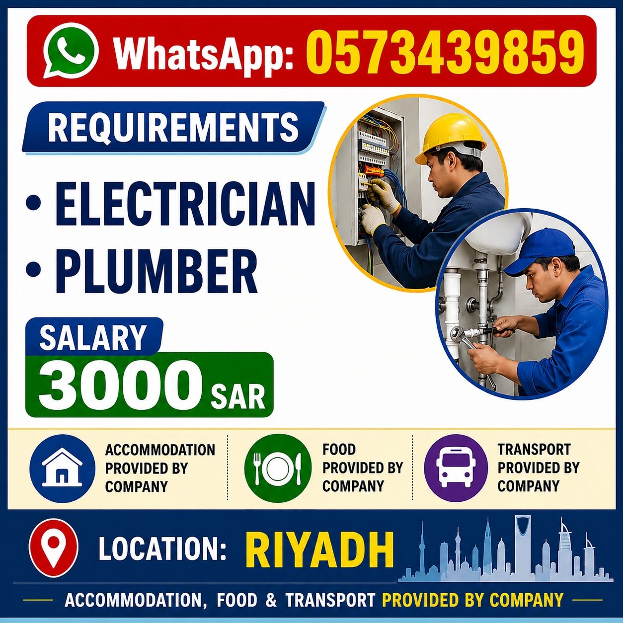Riyadh, Jobs, Electrician And Plumber