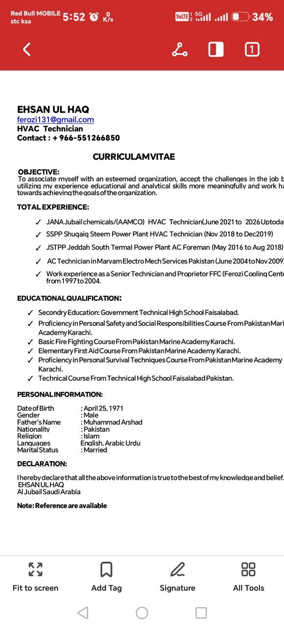 Jubail, Job Seekers, HVAC Technician @3500 Minimum