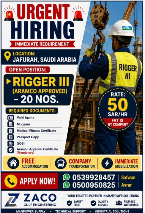 Riyadh, Jobs, URGENT HIRING 🚨  📍 Location: Jafurah Saudi Arabia