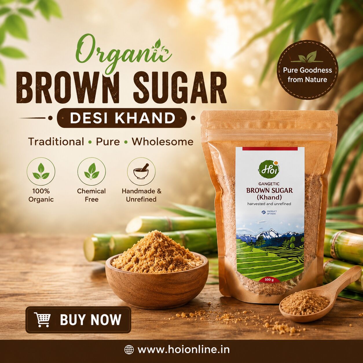 Mumbai, Food & Drink, Buy Organic Brown Sugar - Desi Khand From HOI