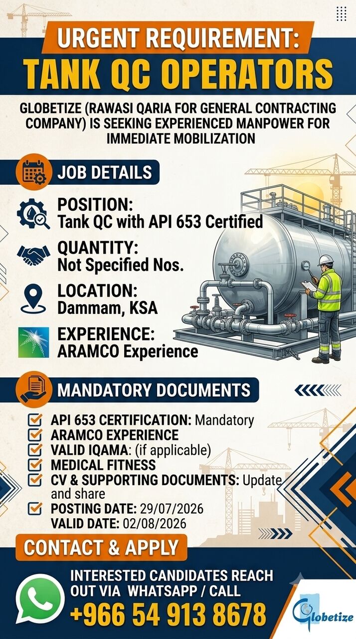 Jubail, Jobs, TANK QC