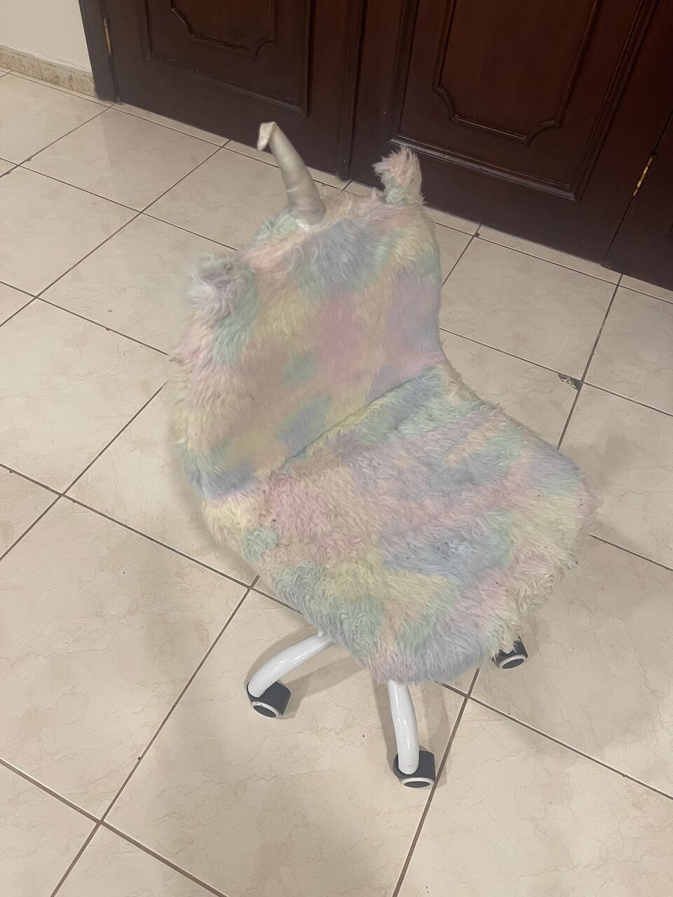 Khobar, Furniture, SAR 250,  Cute Fuzzy Kids Chair Funny Rolling Study Desk Chair Colorful Girls Vanity Swivel Chair