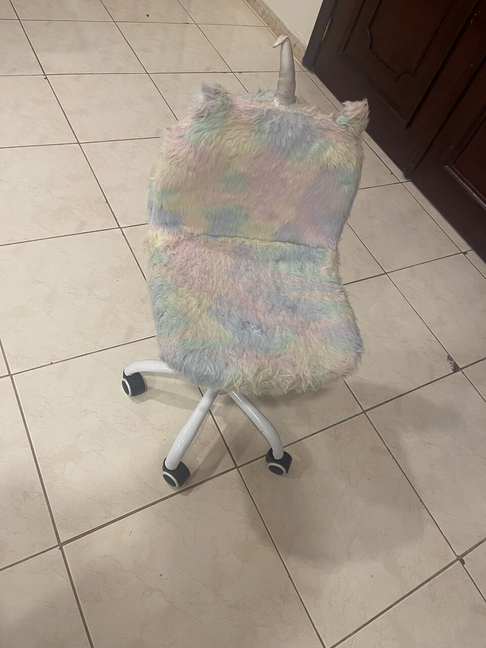 Khobar, Furniture, SAR 250,  Cute Fuzzy Kids Chair Funny Rolling Study Desk Chair Colorful Girls Vanity Swivel Chair
