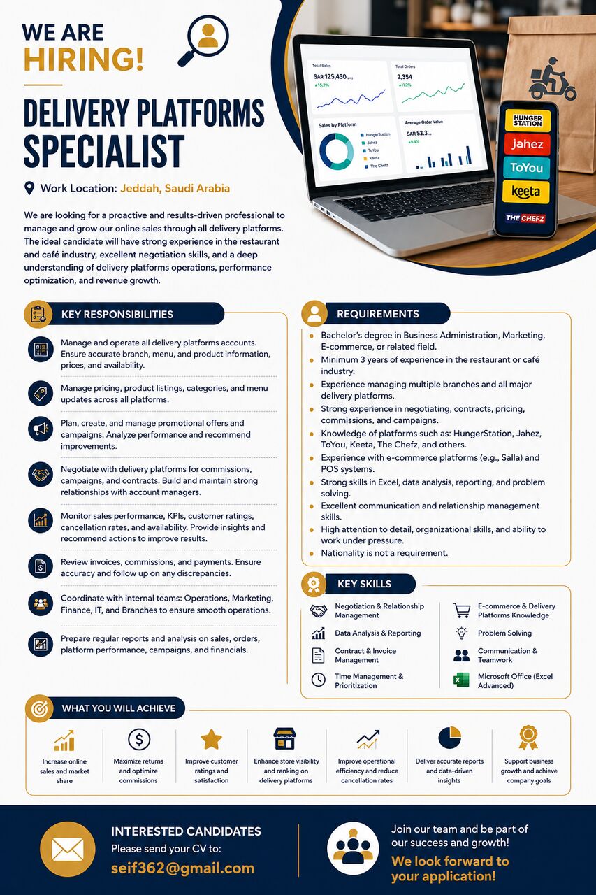 Jeddah, Jobs, Delivery Apps Sales Specialist