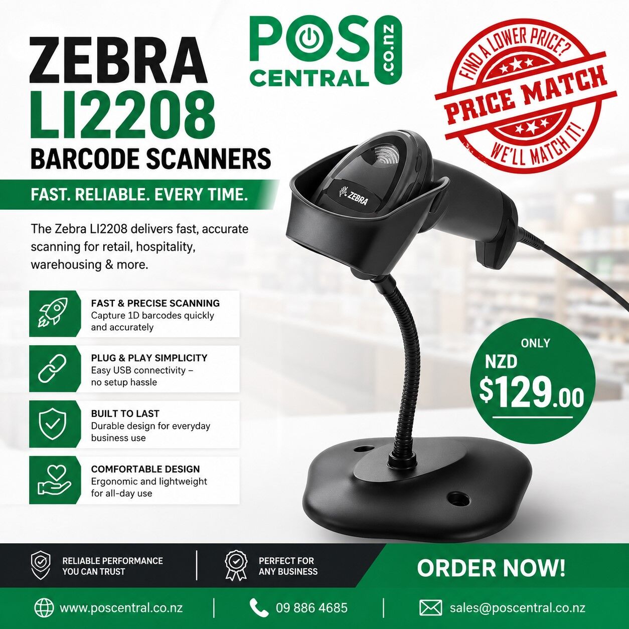 Auckland, Computers, NZD 129,  Zebra LI2208 Barcode Scanner For Fast Retail Scanning NZ