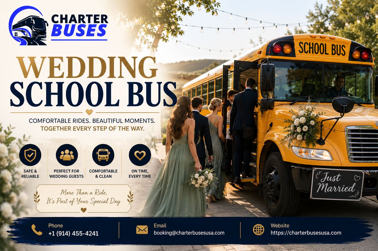 New York, Travel, Wedding School Bus Rental For Guest Transportation