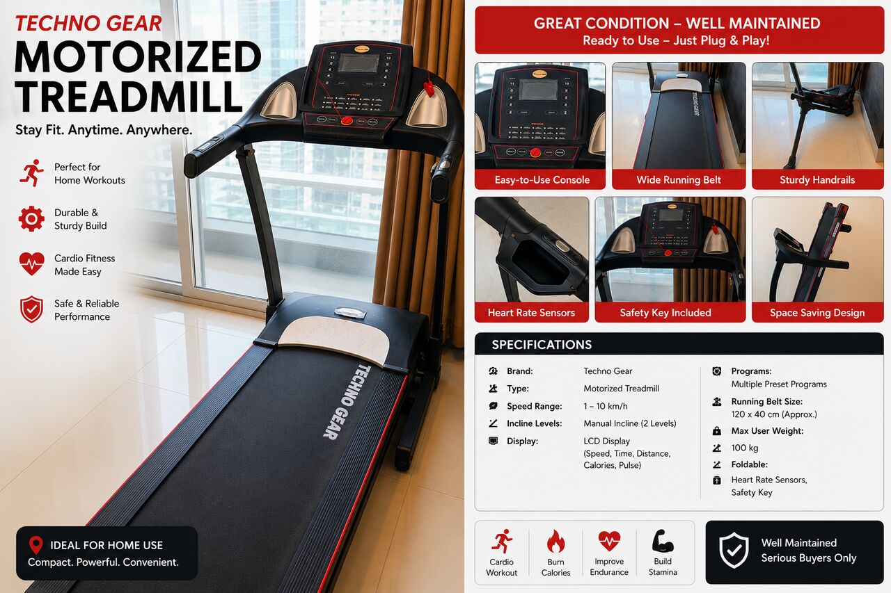 Sanabis, Sporting Goods, BHD 80,  Techno Gear Motorized Treadmill &ndash; Excellent Condition &ndash; Only 80 BD
