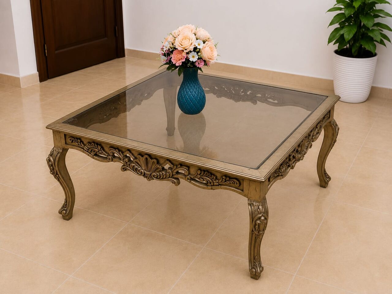 Al Ameer Fawwaz Junobi, Furniture, SAR 100,  3-Piece Vintage Glass Coffee Table Set &ndash; Solid & Elegant