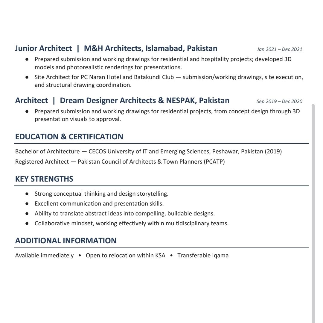 Riyadh, Job Seekers, Architecture Engineer