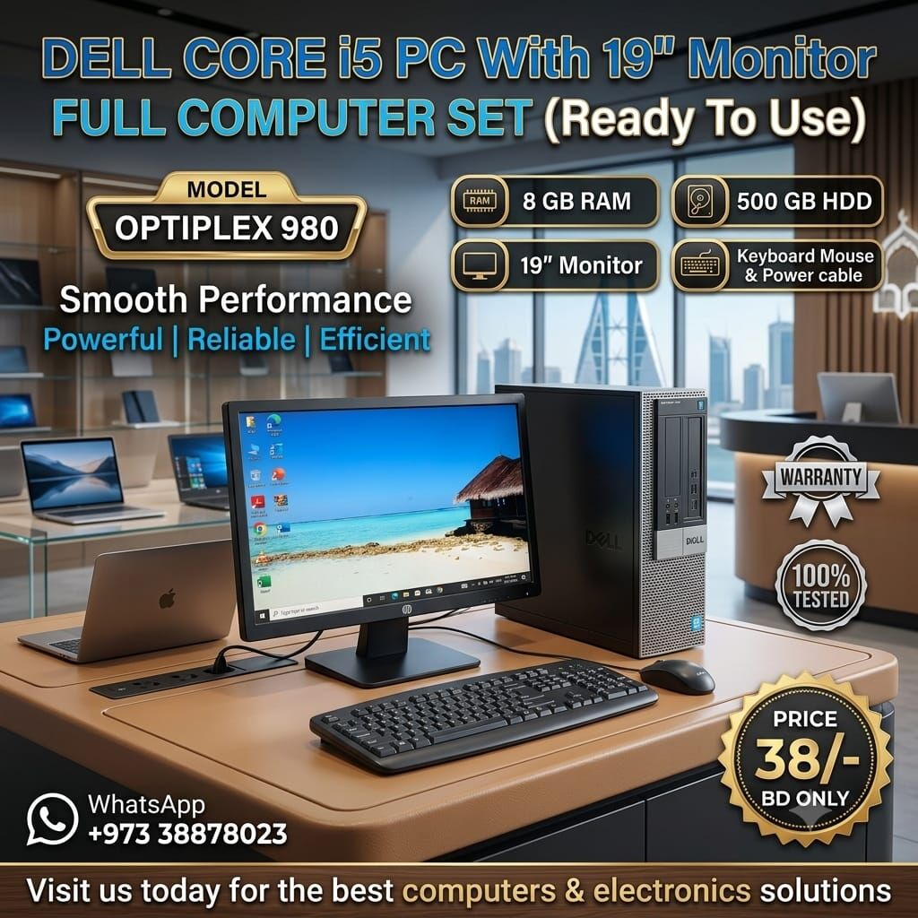 Manama, Tablet Computers, BHD 38,  DELL I5 Computer Set 8GB Ram 500GB HDD With 19" Monitor Win & Office Ready To Use