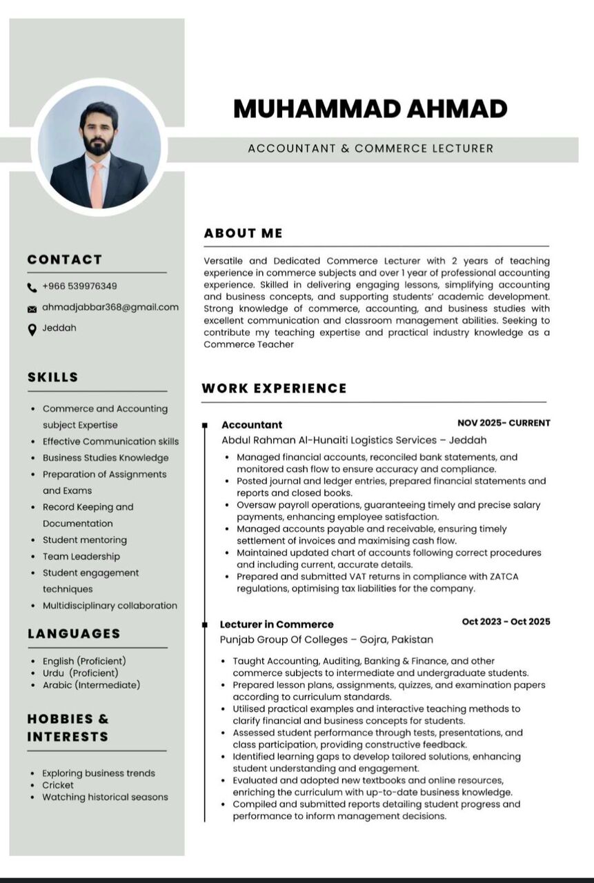 Bani Malik, Lessons Offered, Home Tutor Available &ndash; Business Studies, Accounting & Commerce (Jeddah)