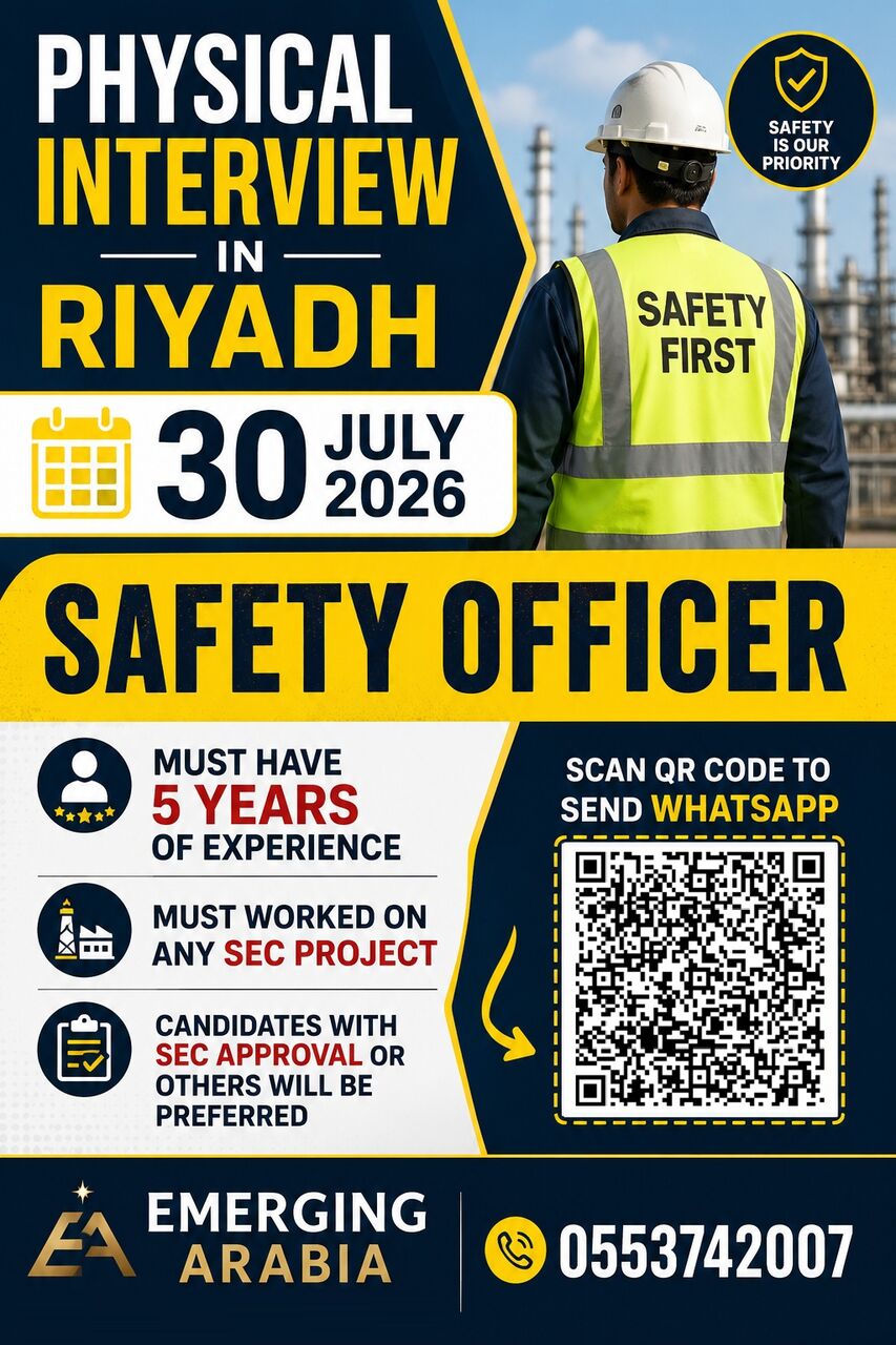 Riyadh, Jobs, SAFETY OFFICER &ndash; SEC PROJECT - PHYSICAL INTERVIEW 30 JULY 2026