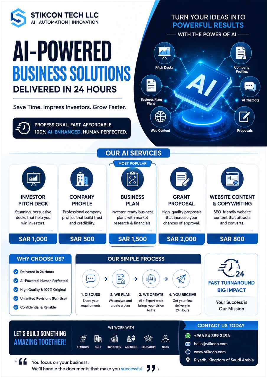Riyadh, Software Development, AI Business Solutions In 24 Hours | Pitch Decks, Business Plans & Websites