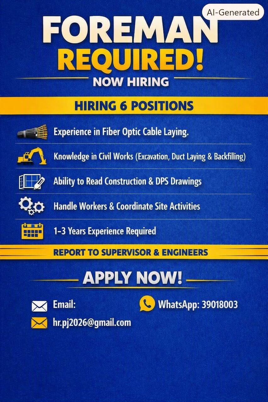 Manama, Jobs, FOREMAN - Experience In Fiber Optic Cable Laying