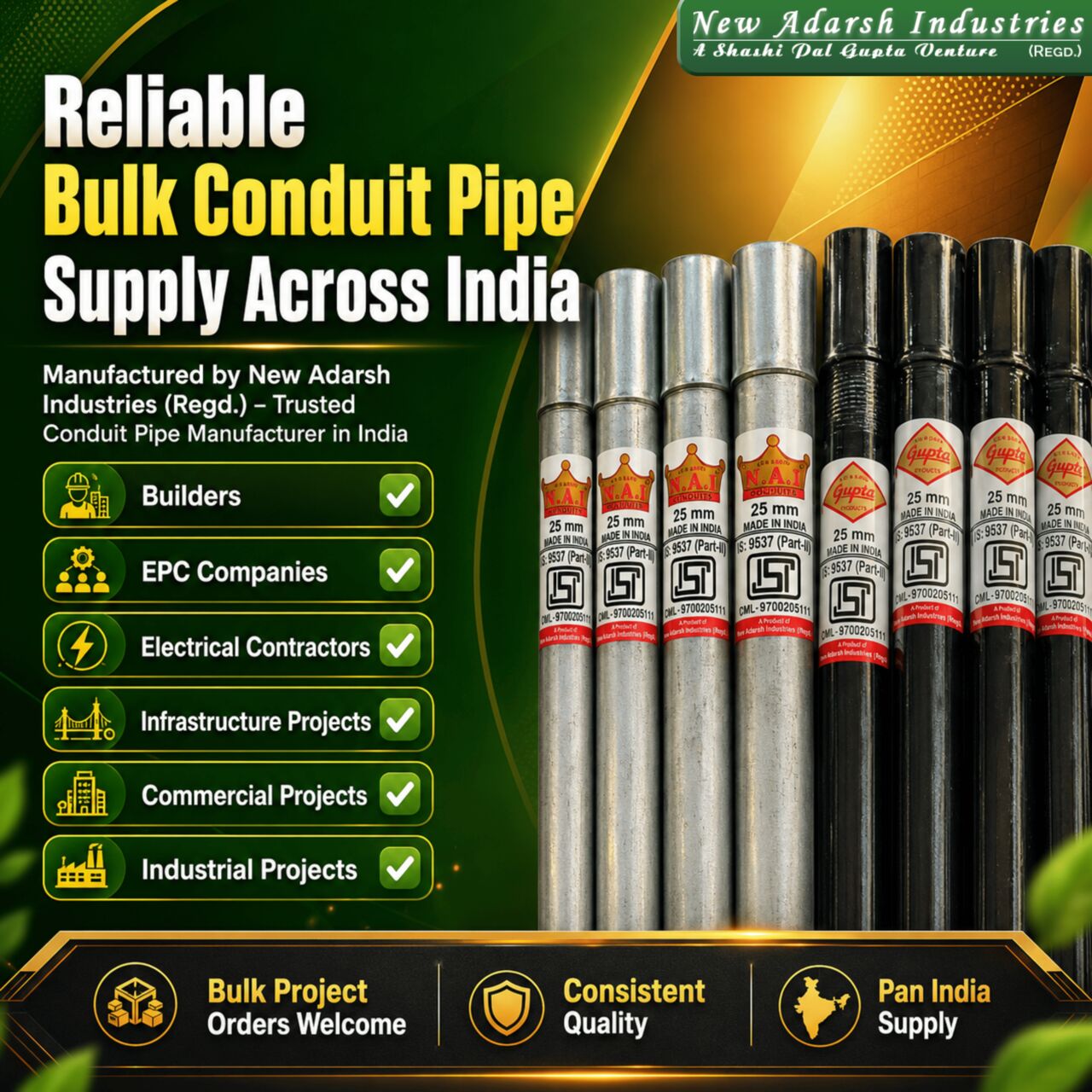 Ahmedabad, Materials, Reliable Bulk Conduit Pipe Supply Across India | MS & GI Conduit Pipe Manufacturer