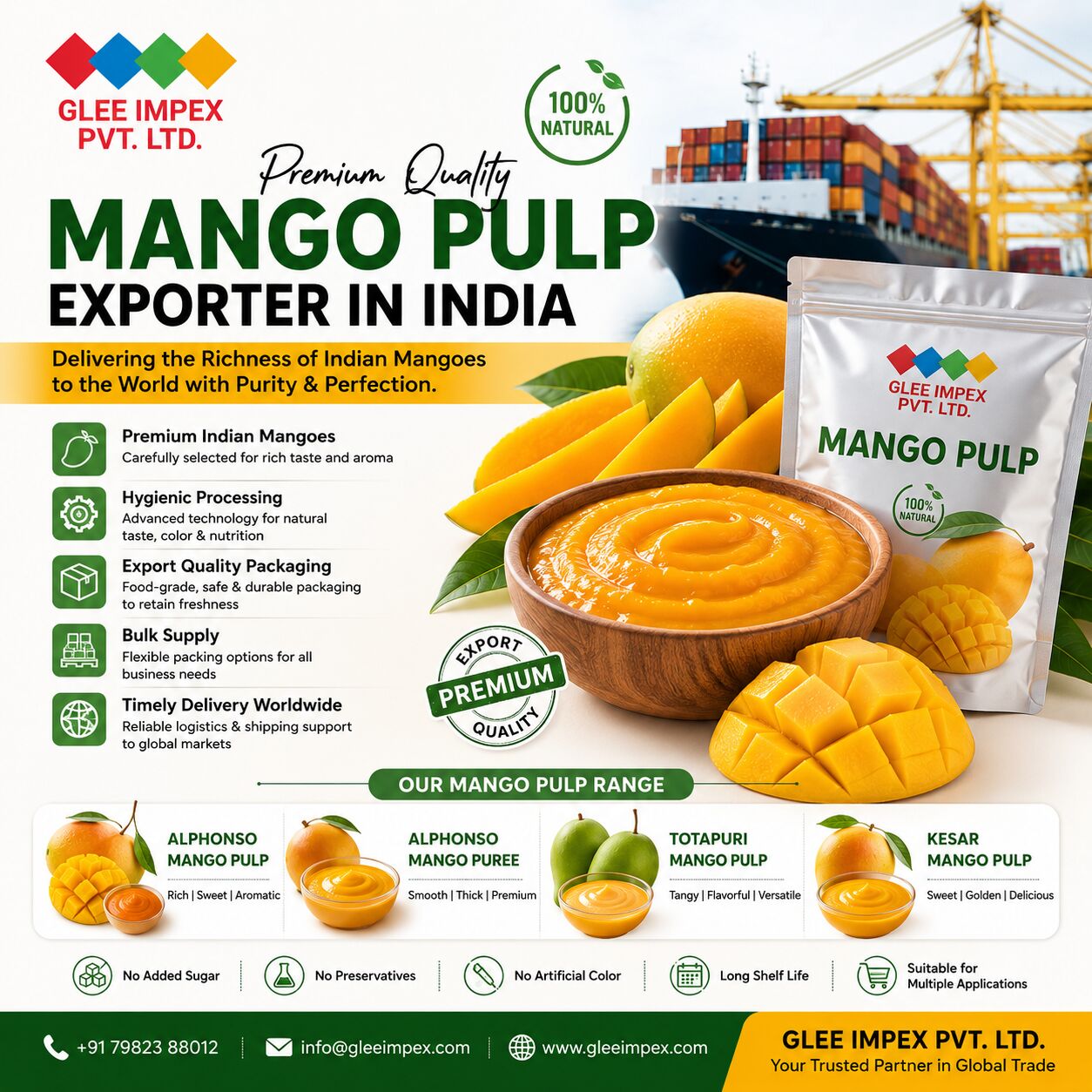 Mumbai, Food, Mango Pulp Exporter In India | Premium Alphonso, Totapuri & Kesar Mango Pulp | GLEE IMPEX