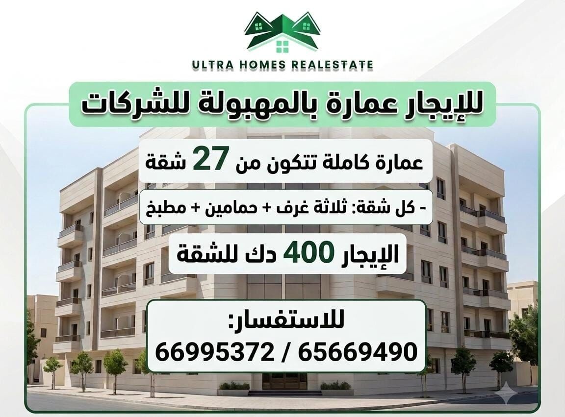 Mahboula, Apartments, Flats, Houses & Villas, KWD 400/month,  3 BR,  For Rent: 9-story Building In Mahboula, Suitable For Companies.