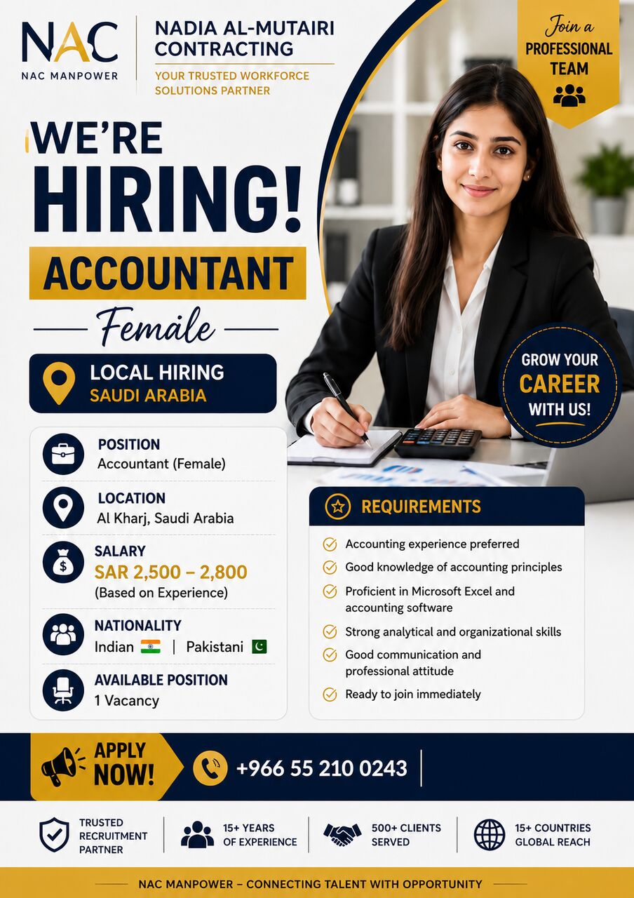 Riyadh, Jobs, Accountant ( Female )