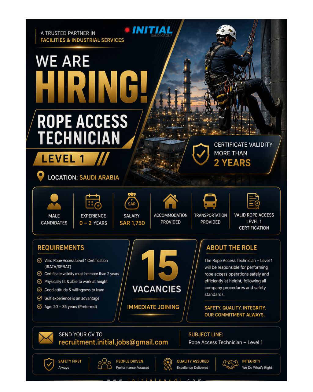 Riyadh, Jobs, Rope Access Technician (Level 1)