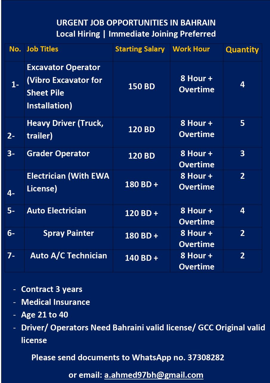 Manama, Jobs, URGENT JOB OPPORTUNITIES IN BAHRAIN