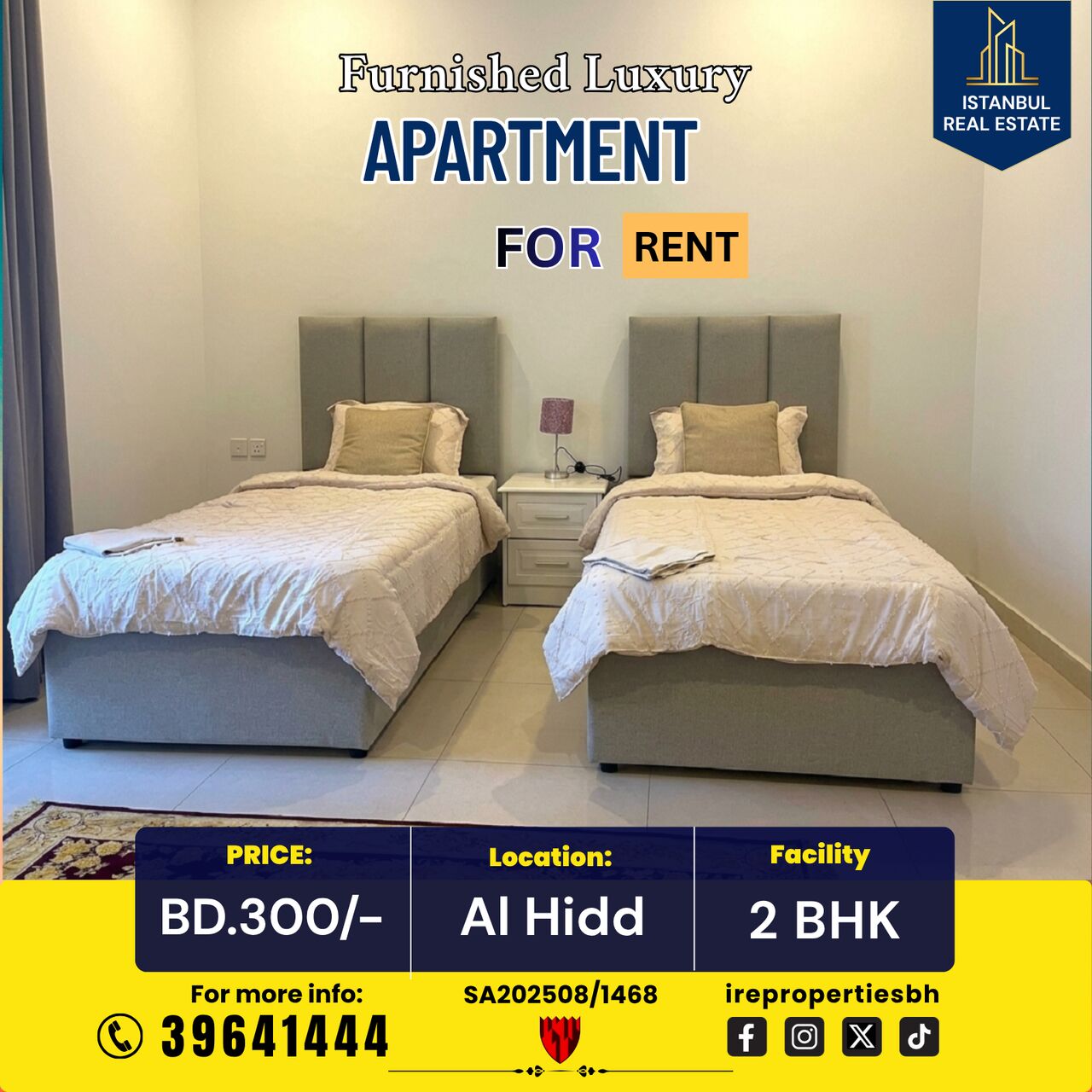 Hidd, Apartments, Flats, Houses & Villas, BHD 300/month,  Furnished,  115 Sq. Meter,  Furnished 2 BHK Luxury Apartment For Rent In Hidd BD.300/- With EWA