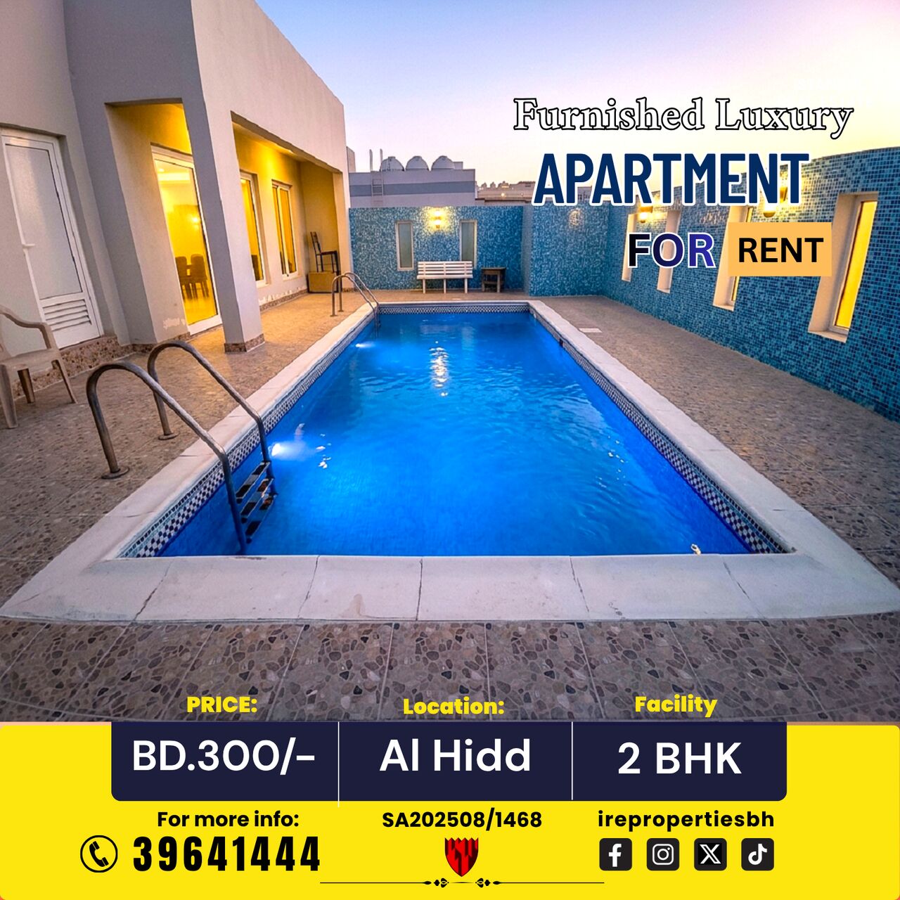 Hidd, Apartments, Flats, Houses & Villas, BHD 300/month,  Furnished,  115 Sq. Meter,  Furnished 2 BHK Luxury Apartment For Rent In Hidd BD.300/- With EWA
