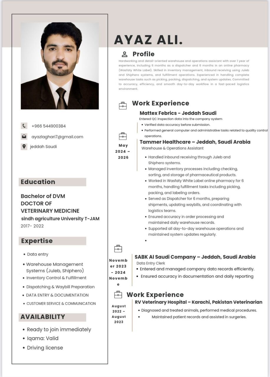 Jeddah, Job Seekers, Warehouse Associate & Logistics Coordinator