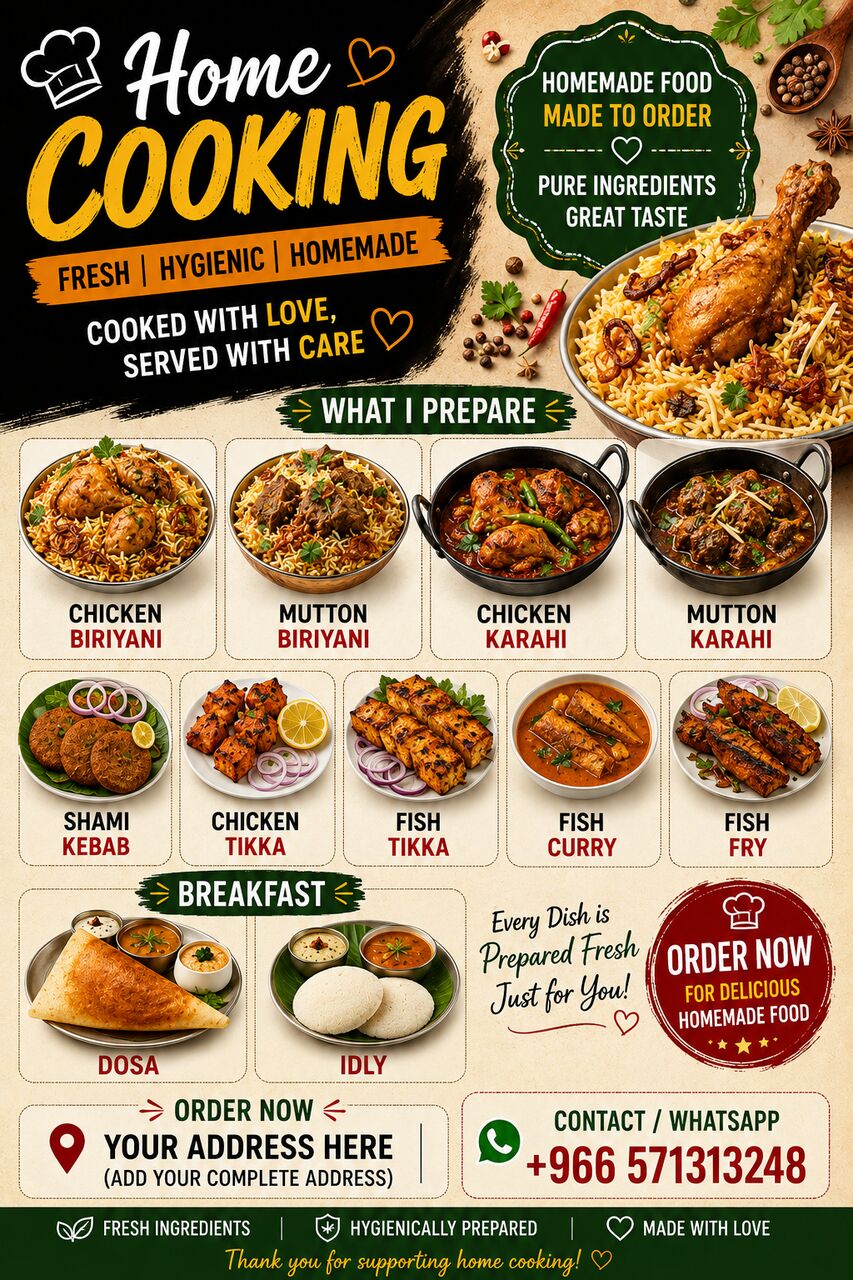 Al Sharafeyah, Food & Drink, 🏠 Homemade Food – Freshly Prepared On Order