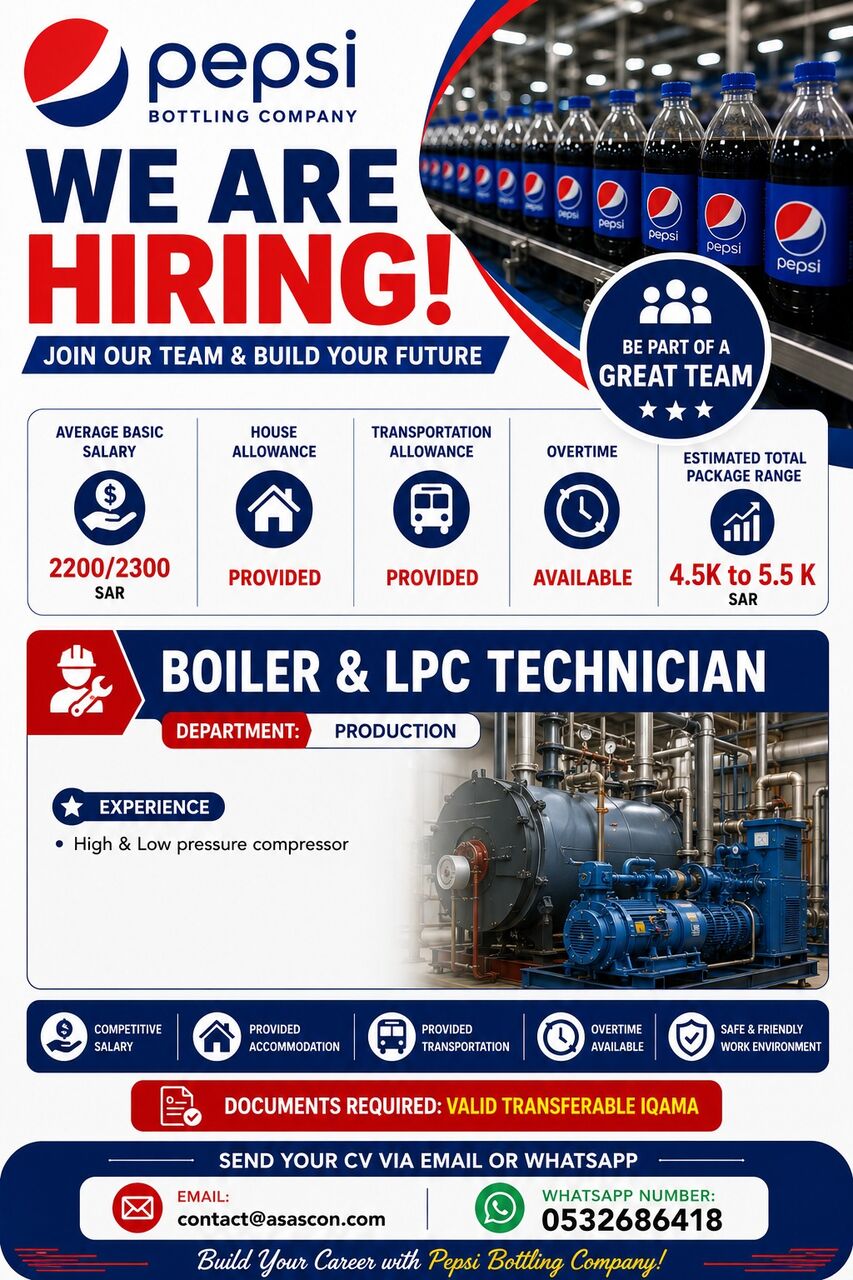 Riyadh, Jobs, Boiler & LPC Technician Required