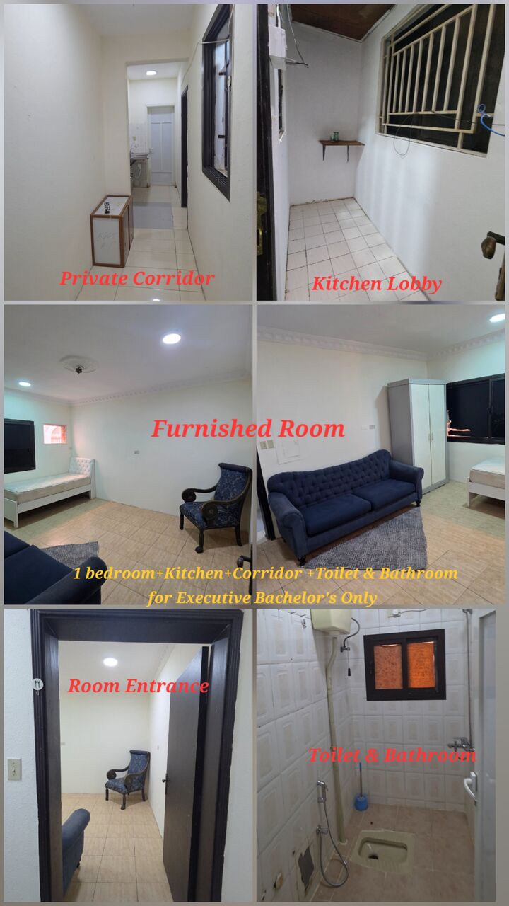 Jubail, Rooms for Rent, SAR 100/month,  Clean & Spacious Furnished 1Room+itchen+Corrido For Executive Bachelor - Al Merqab, Jubail