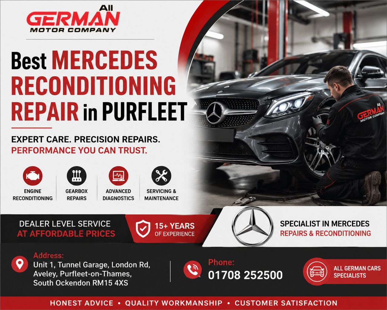 London, Automotive, Professional Mercedes Reconditioning Repair In Purfleet Garage