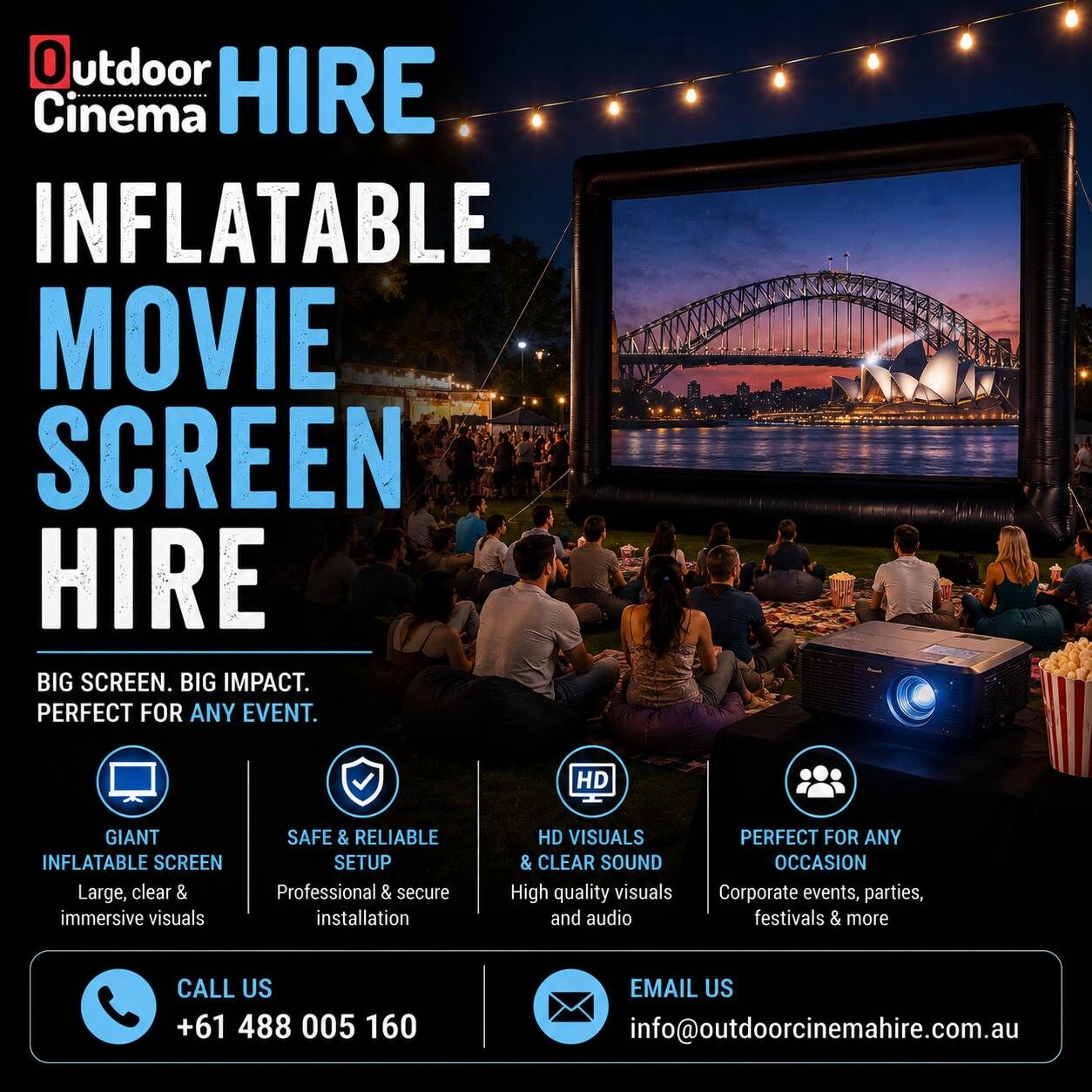 Sydney, Equipment Rental, Inflatable Movie Screen Hire For Outdoor Events And Movie Nights