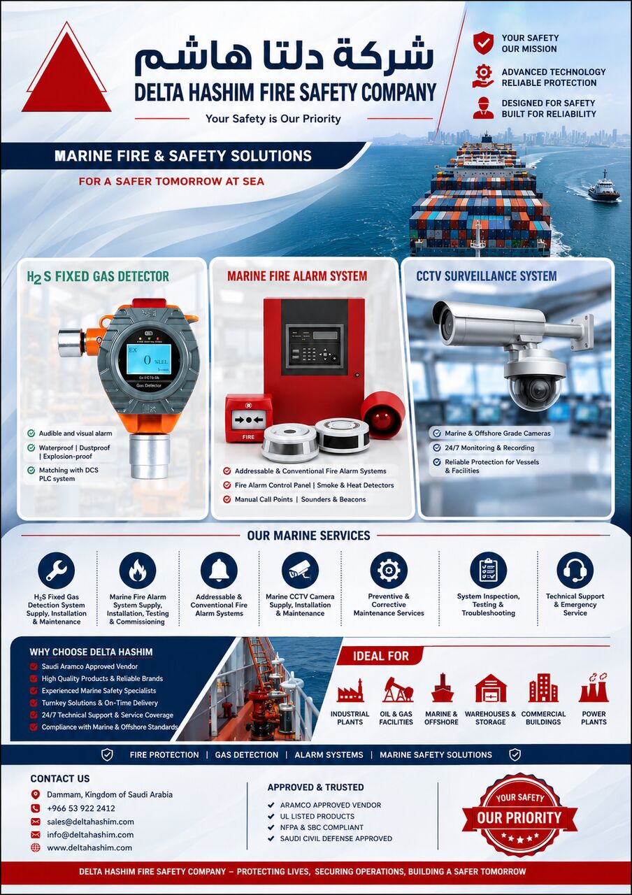 Dammam, Security, Marine Vessels, H2s, Fire Alarm, Cctv Supply, Installation & Maintenance Services Dammam