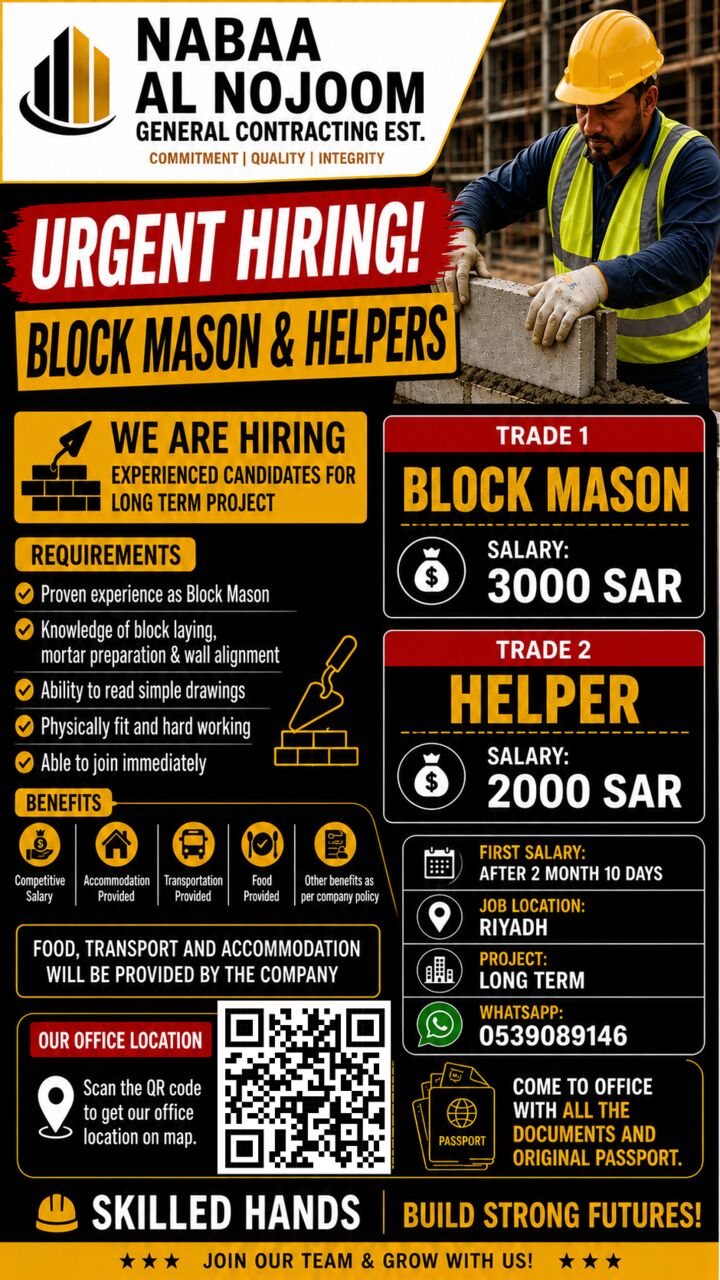 Jubail, Jobs, Urgent Hiring!